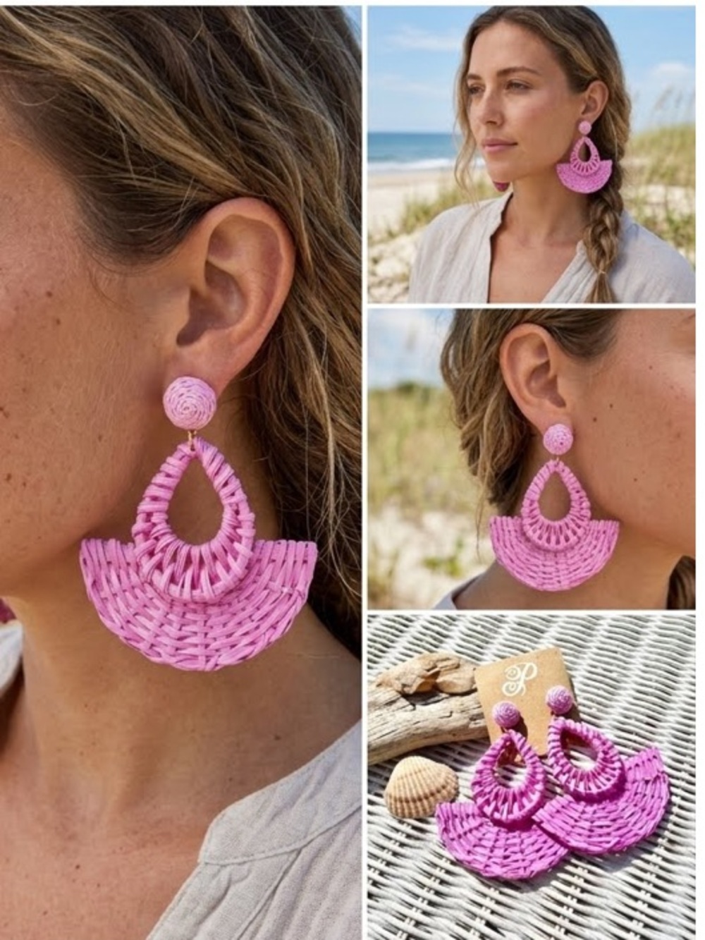 Barbie PINK wicker statement earrings w resort vacay beach vibe